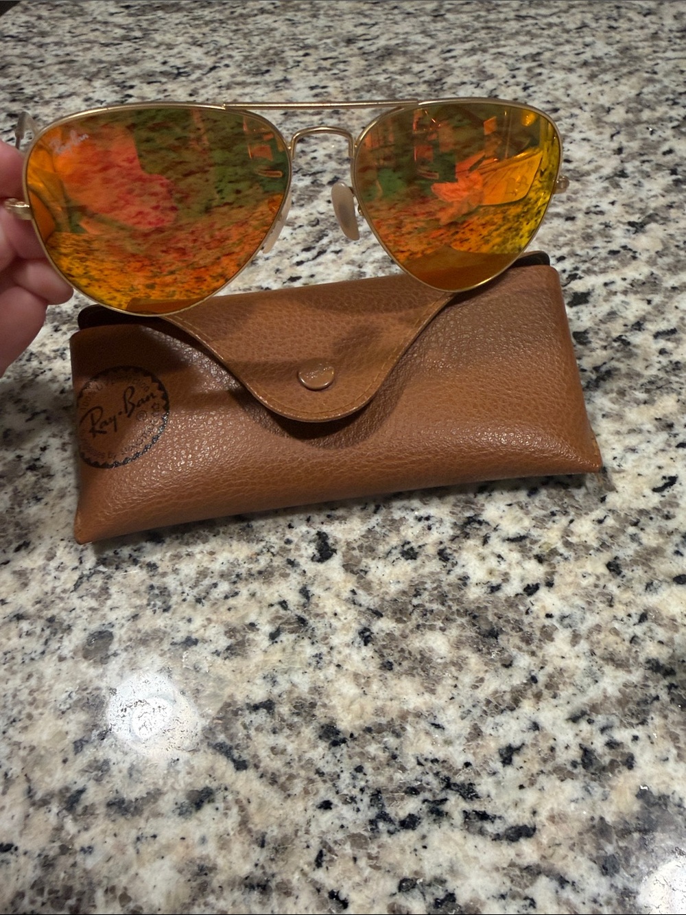 Ray-Ban Aviator Sunglasses in Gold with Orange Mirrored Lenses